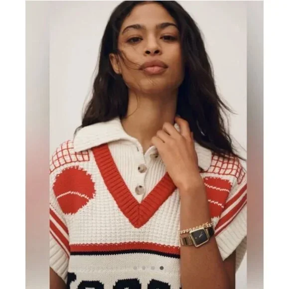 Anthropologie Tennis Short Sleeve V Neck Sweater XL - Picture 2 of 4